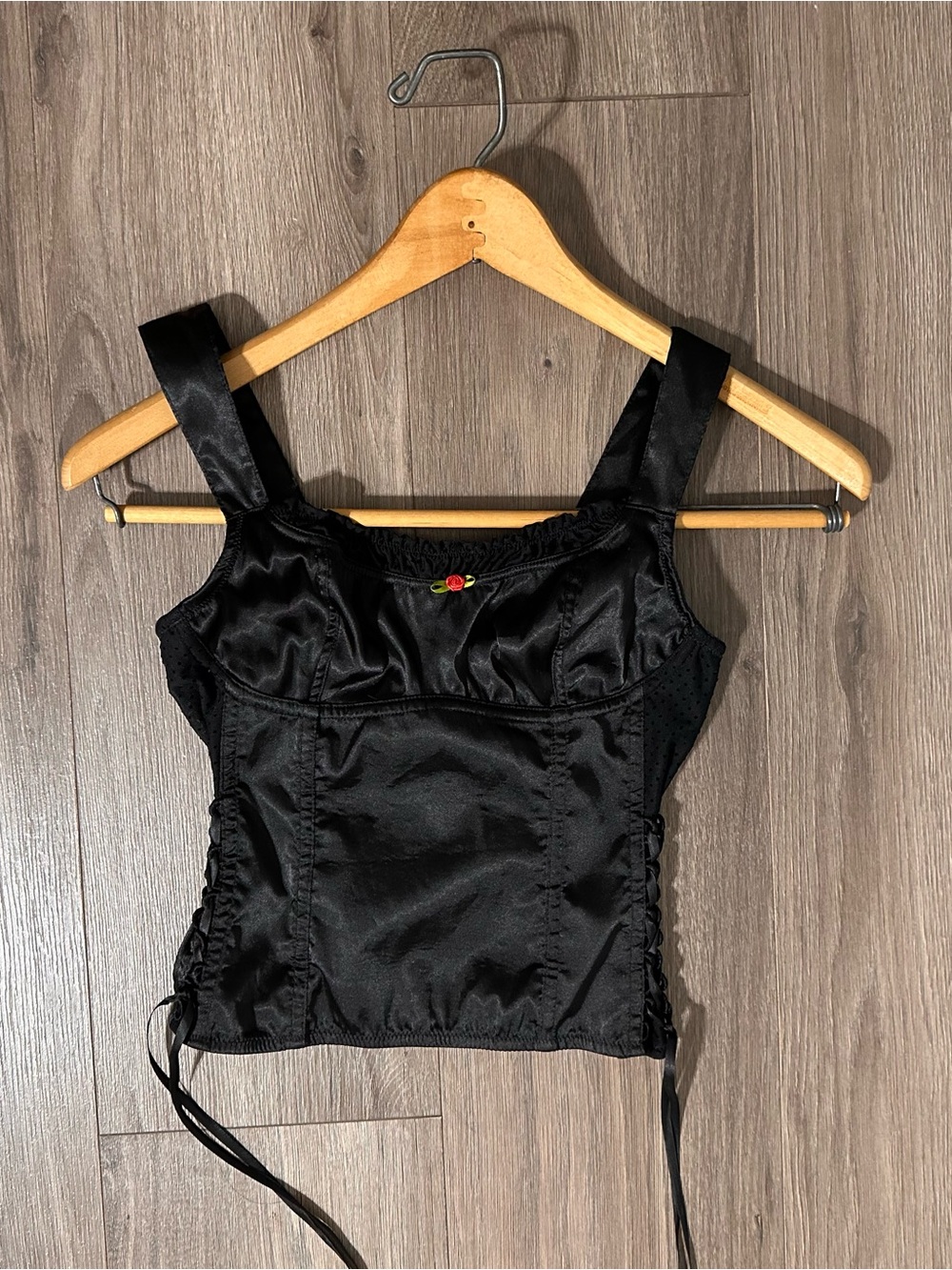 Urban Outfitters Black Satin Women’s Top Corset Lace-Up Cami